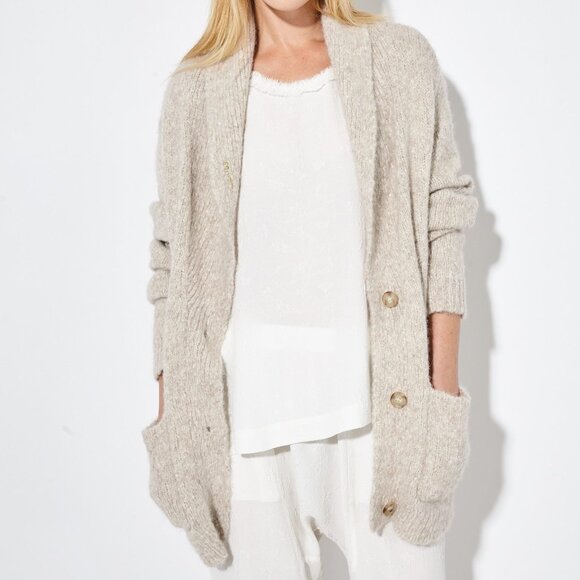 RAQUEL ALLEGRA DUSTY ROSE PINK EYE EMBROIDERED ALPACA CARDIGAN 1 OR S - Picture 5 of 13